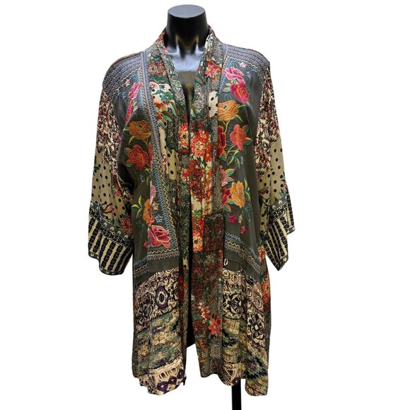 John Mark Embroidered Open-Front Kimono Cardigan XL Gray Multi - Picture 5 of 9